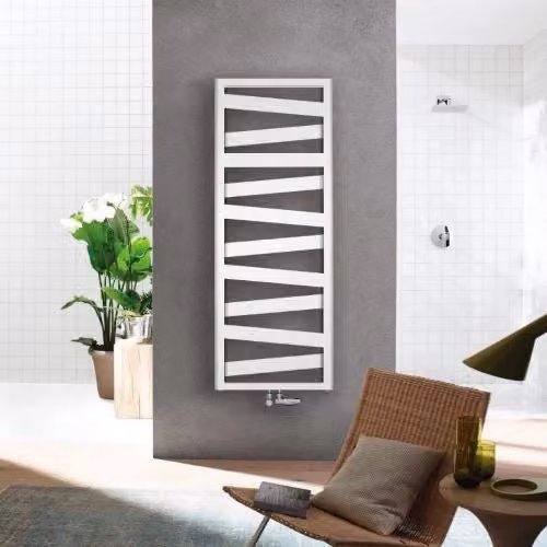 Termoarredo portasciugamani Zehnder Ribbon in acciaio inossidabile bianco H: 126,6 cm, L: 50 cm
