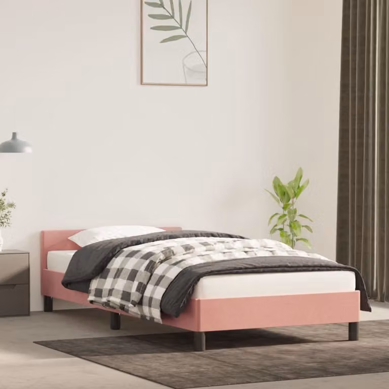 The Living Store Struttura letto con testiera rosa 100x200 cm in velluto