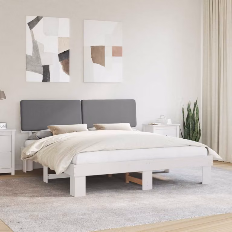 Letto moderno vidaXL con testiera rivestita in tessuto grigio e struttura in legno di pino, L/P/H: 180 x 200 cm