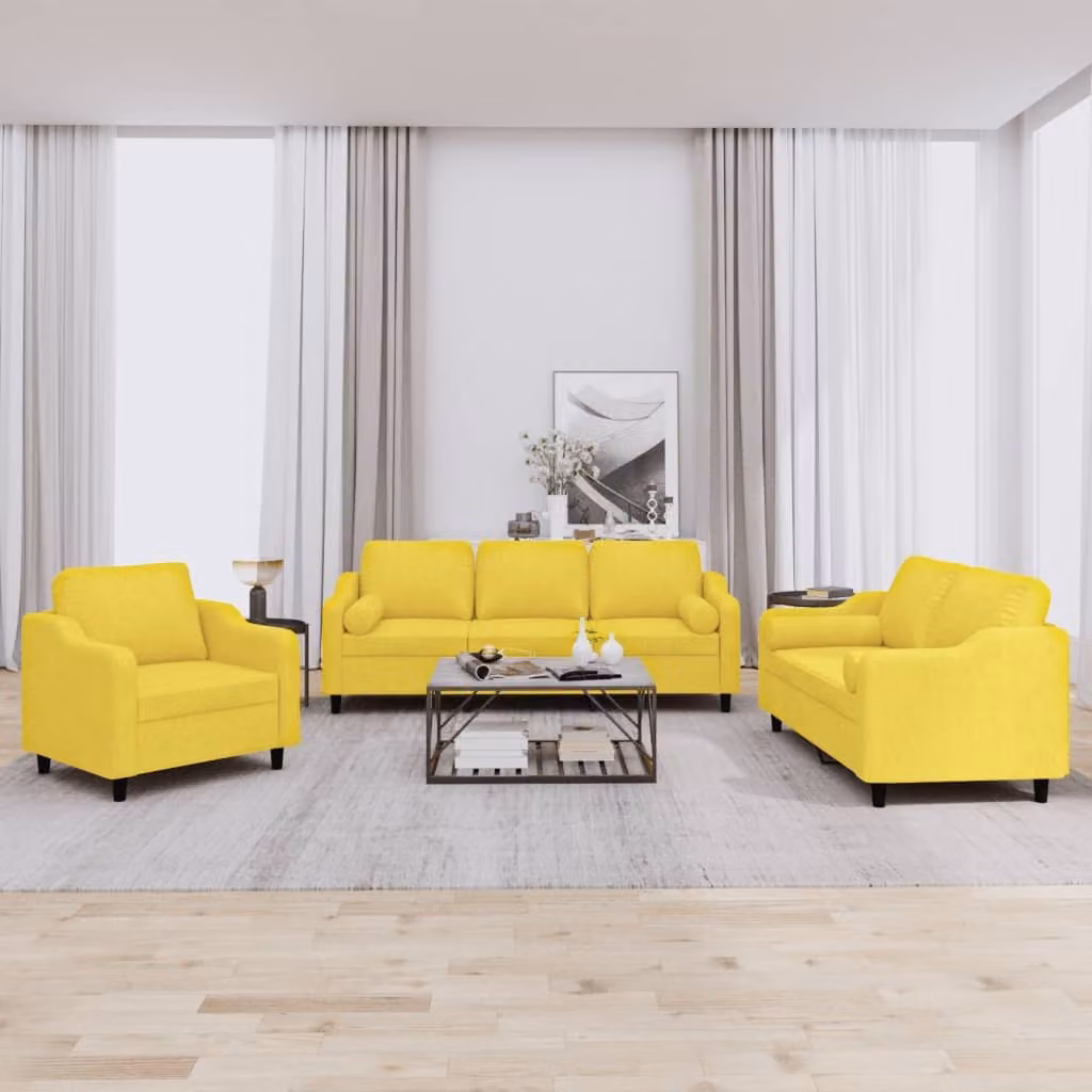 Maison Exclusive - Set divano a 3 pezzi con cuscini in tessuto giallo chiaro