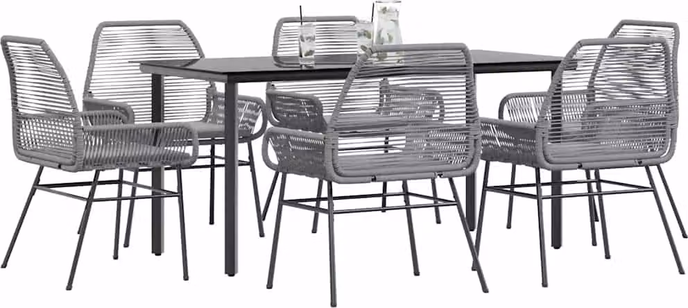 Maison Exclusive - Set da Pranzo da Giardino 7 pz con Cuscini Polyrattan Vetro
