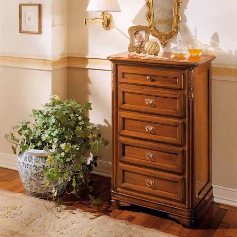 Settimanale classico Mobili 2G con 5 cassetti in legno massello tinta noce L: 65 cm, P: 42 cm, H: 100 cm – 2