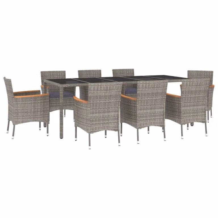 vidaXL set da pranzo da giardino da 9 pezzi con cuscini in polirattan grigio