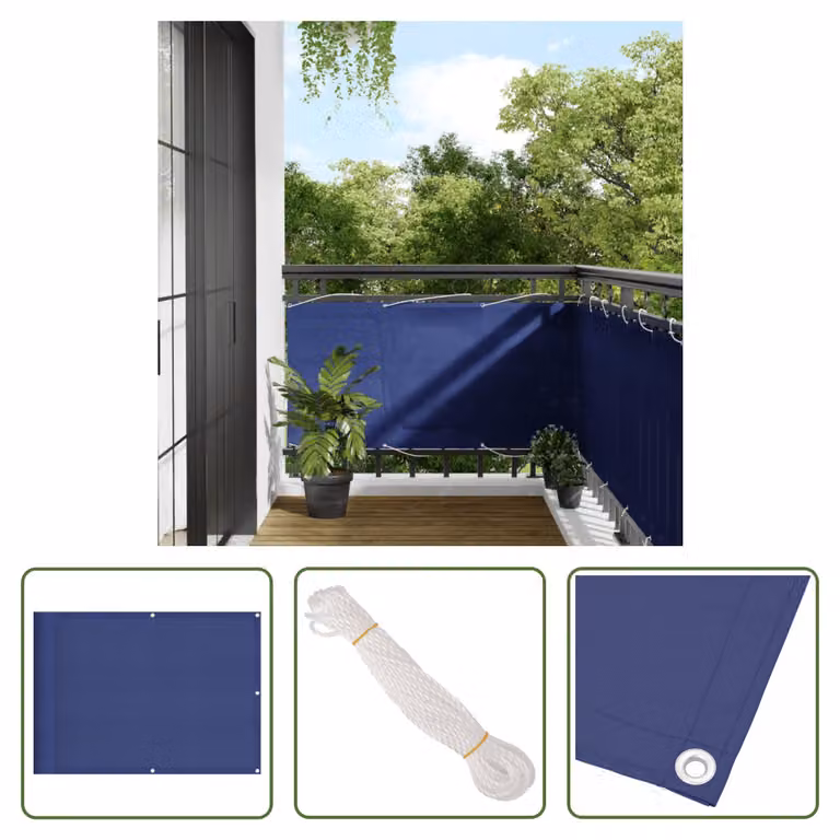 The Living Store Paravento per balconi Blu 75x700 cm 100 % Poliestere-Oxford