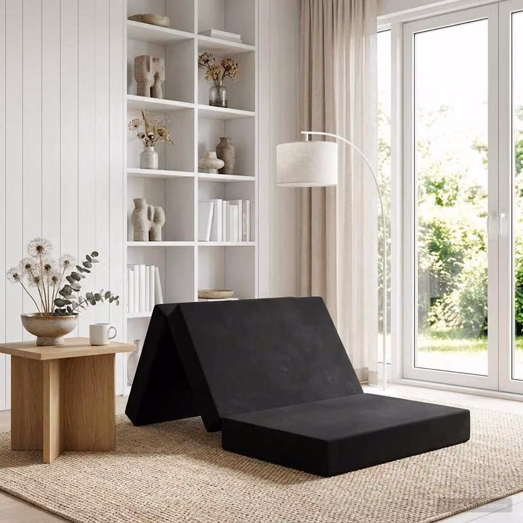vidaXL Divano Letto Pieghevole in Velluto Nero L: 80 cm, P: 67 cm, H: 45 cm