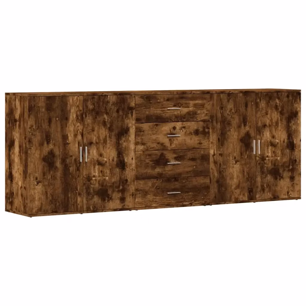 Set di 3 credenze moderne vidaXL in legno multistrato e MDF, colore rovere fumo marrone, da appendere a parete – 2