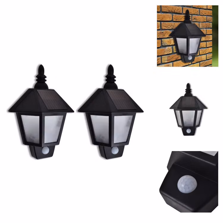 vidaXL Luci solari da parete con rilevatore di movimento 2 pezzi - Illuminazione esterna