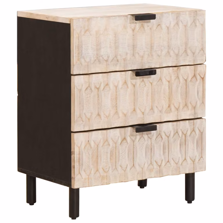 Armadio da Notte vidaXL in Legno di Mango Massello Bianco e Marrone L 50 cm x P 33 cm x H 62 cm