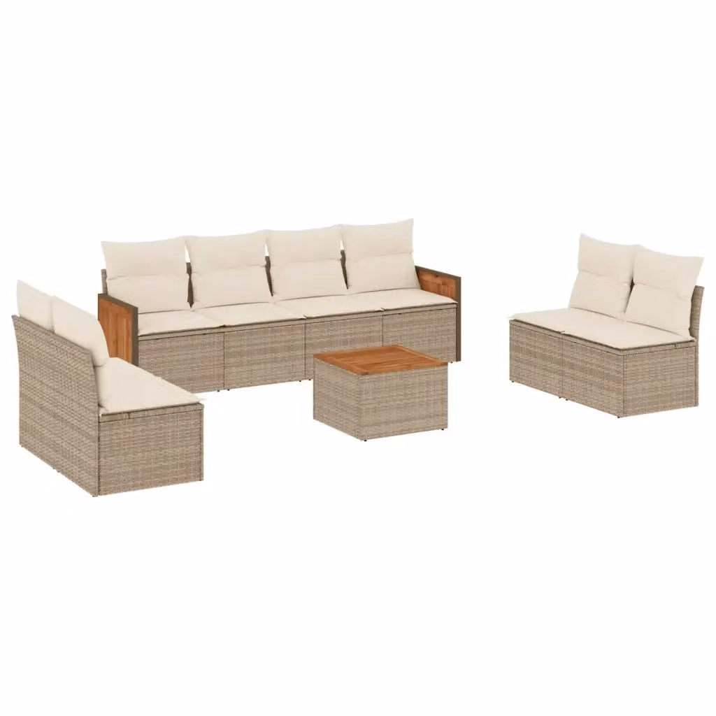 vidaXL Set Divano da Giardino a L in Polyrattan Beige con Cuscini e Tavolino da Esterno – 2