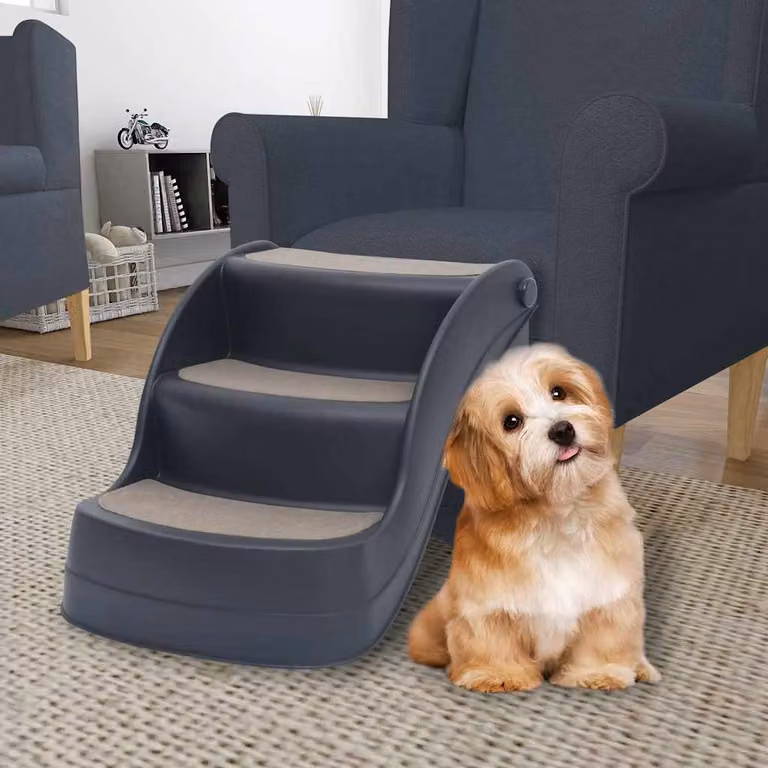 vidaXL Scala per Cani Pieghevole con 3 Gradini Grigio con Superficie Antiscivolo
