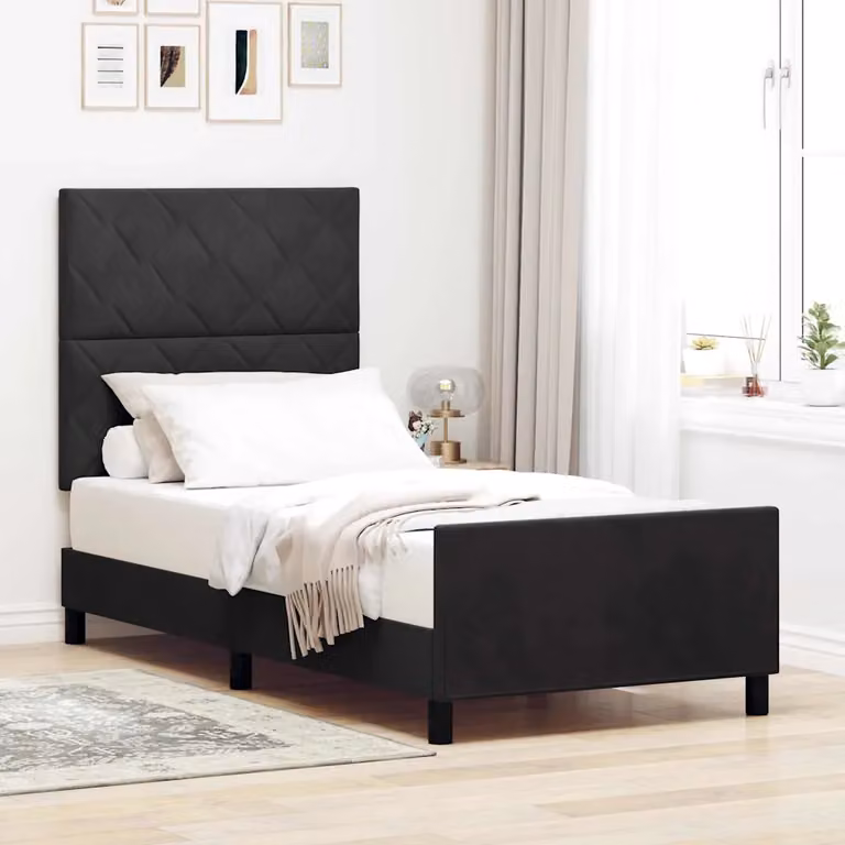 Letto a molle con testiera vidaXL in velluto nero L 90 x P 200 cm
