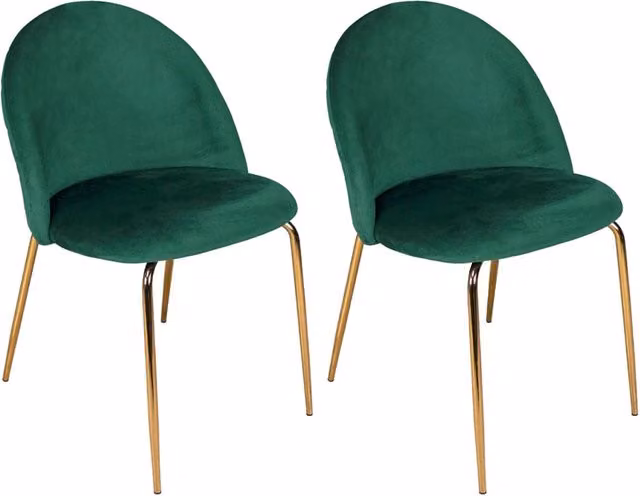 Set di 2 sedie da pranzo Samira imbottite in velluto verde con dettagli oro e struttura in metallo