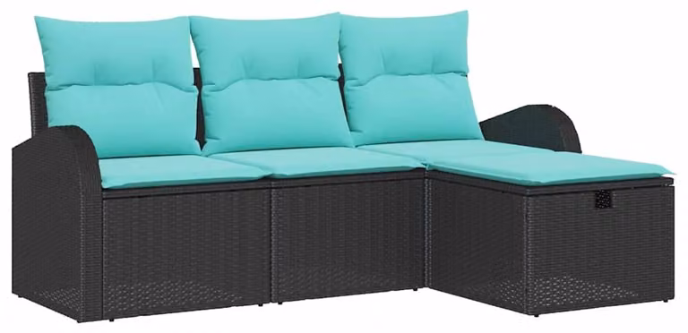 Set di divani da giardino, 4 pezzi, colore nero, in rattan sintetico