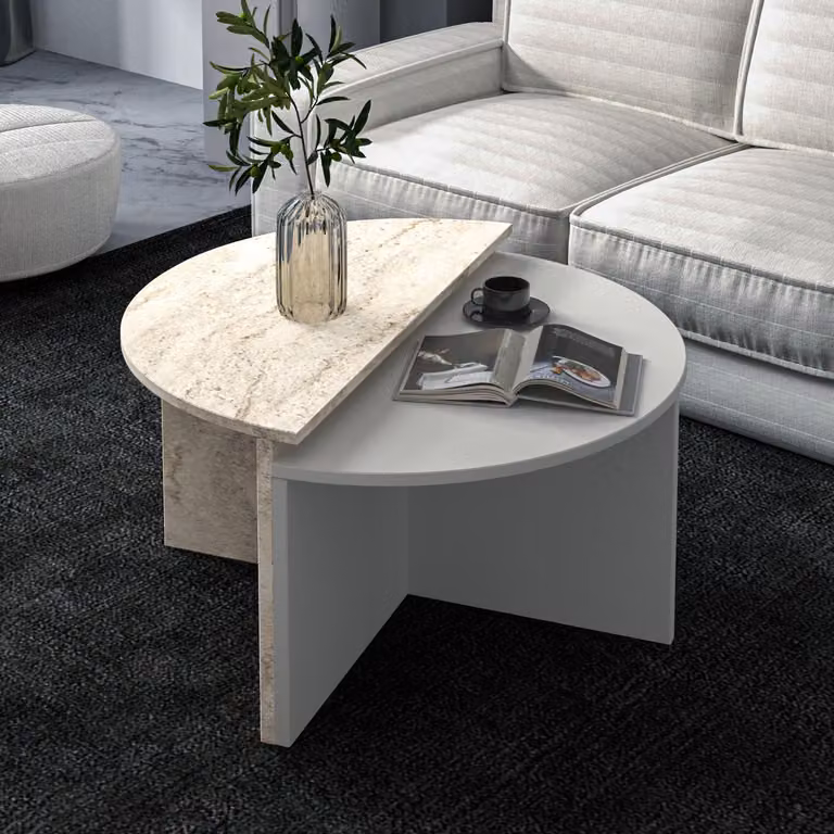 Skye Decor, Dolunay - Grigio, Travertino, Tavolino, Grigio, 100% pannello truciolare rivestito in melamina, 70 x 38 x 51,8 cm