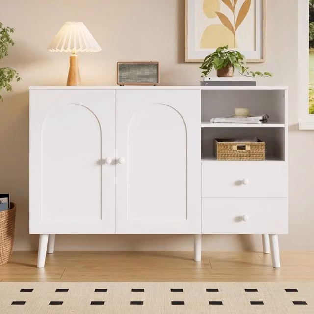 Consolle salvaspazio Minimal con ante e cassetti in legno rovere e bianco L/P/H: 100 x 40 x 85 cm – 1