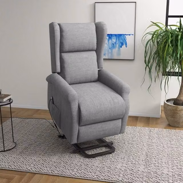 Poltrona Relax Elettrica con Alzapersona WISHDOR Grigia in Tessuto con Struttura in Legno e Metallo per Soggiorno – 1