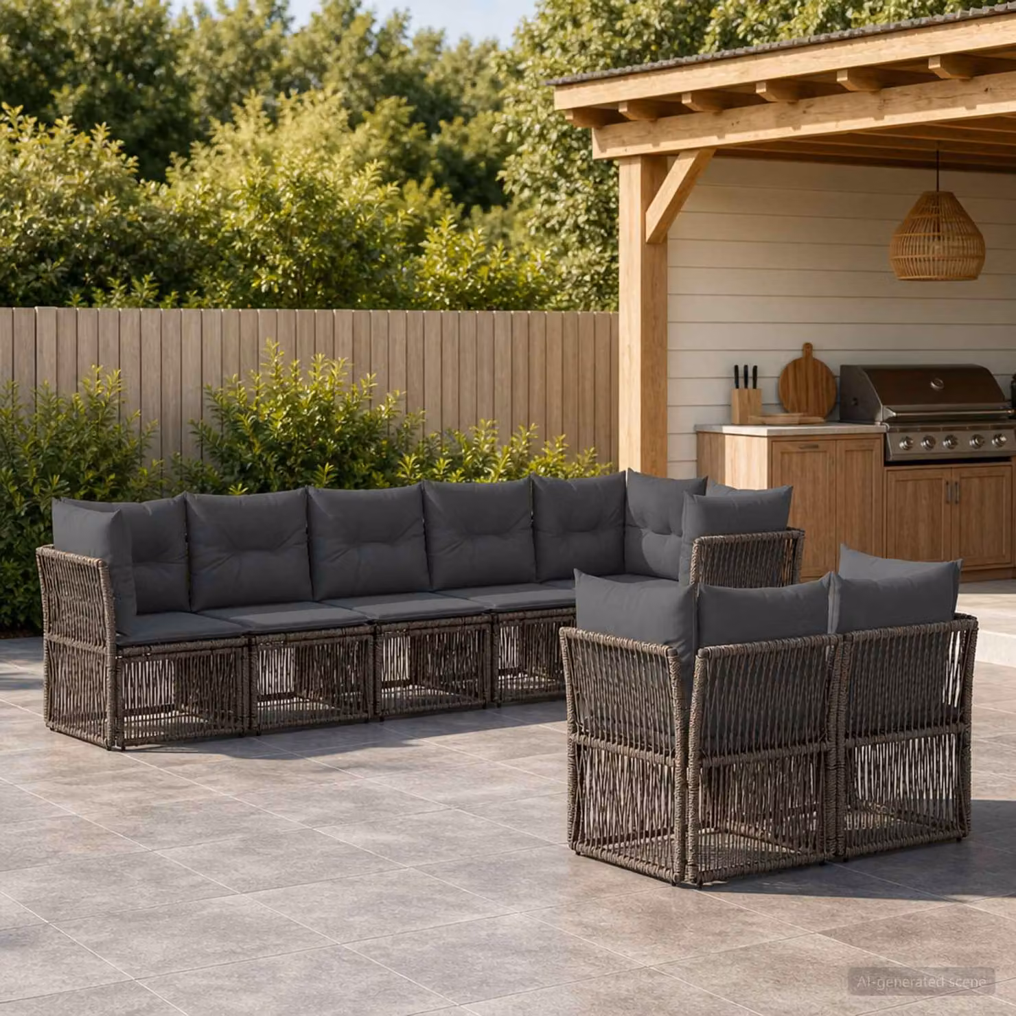 Set Divano da Giardino vidaXL 8 pz Grigio in Polyrattan con Cuscini e Struttura in Acciaio