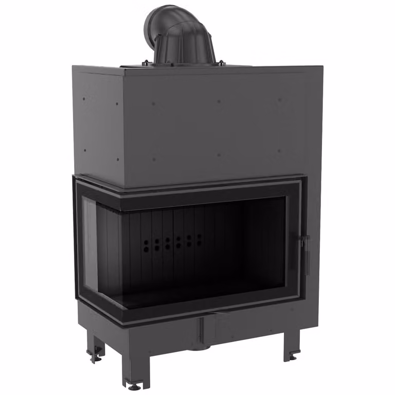 Inserto camino in acciaio KRATKI MBO sinistro 15 kW Ø 200 vetro curvo rivestimento nero