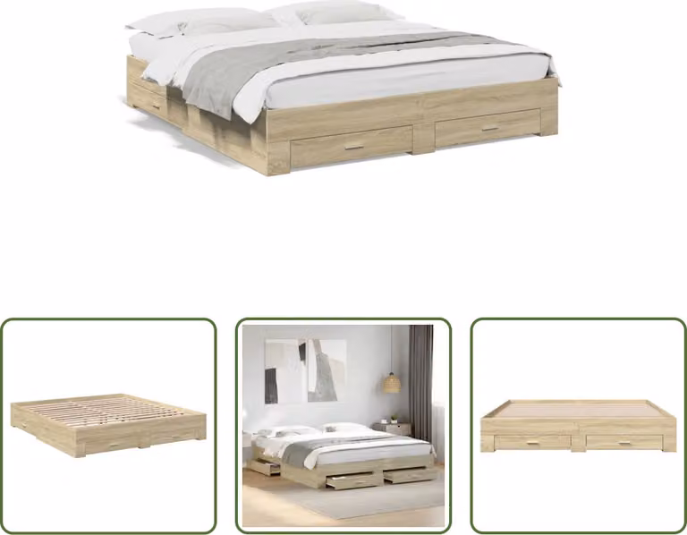 The Living Store Struttura letto con cassetti rovere Sonoma 180x200cm Materiale legno