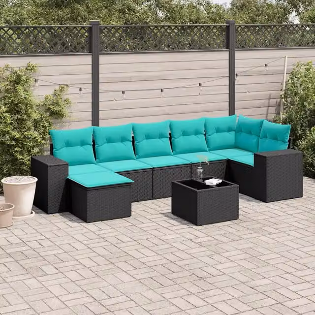 Set Divani da Giardino 8 pz con Cuscini Nero in Polyrattan 3222886