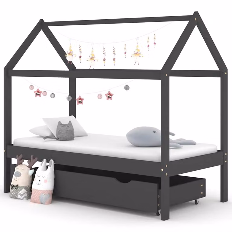 vidaXL Letto a castello per bambini in pino massello con cassetti, Grigio scuro, 80 x 160 cm