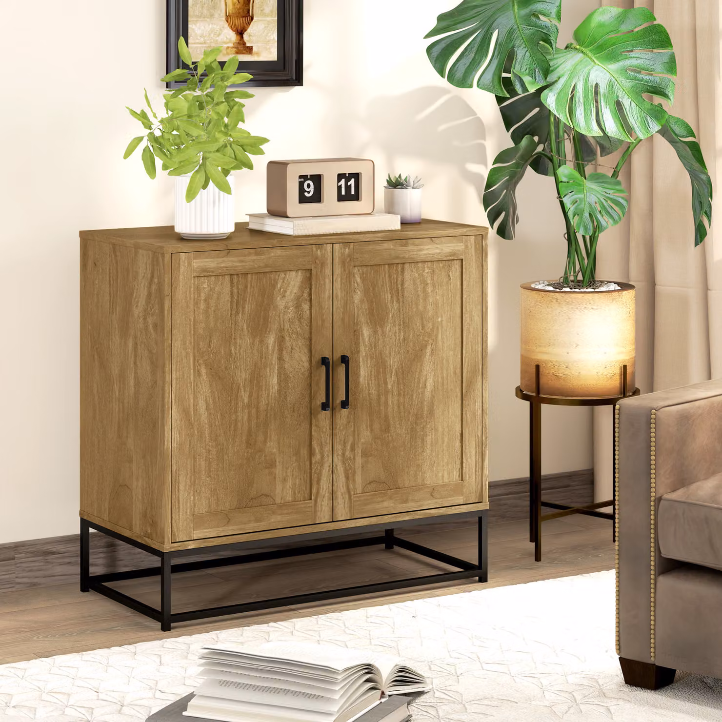 HOMCOM Credenza da Soggiorno Moderna a 2 Livelli in Legno e Metallo, L 80 cm x P 40 cm x H 78 cm, Marrone e Nero – 2