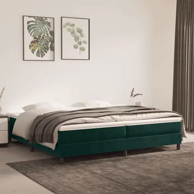 Struttura Letto a Rete a Molle-Giroletto in Velluto Verde Scuro L/P: 200 x 200 cm