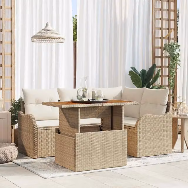 Set Divano da Giardino 5 pz 4-Numero di posti Beige e Crema 3349455