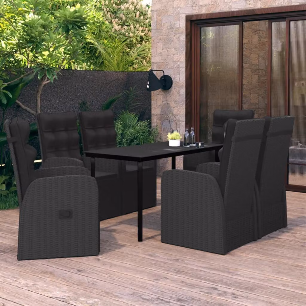 The Living Store Set da pranzo da giardino 7 pezzi con cuscini nero