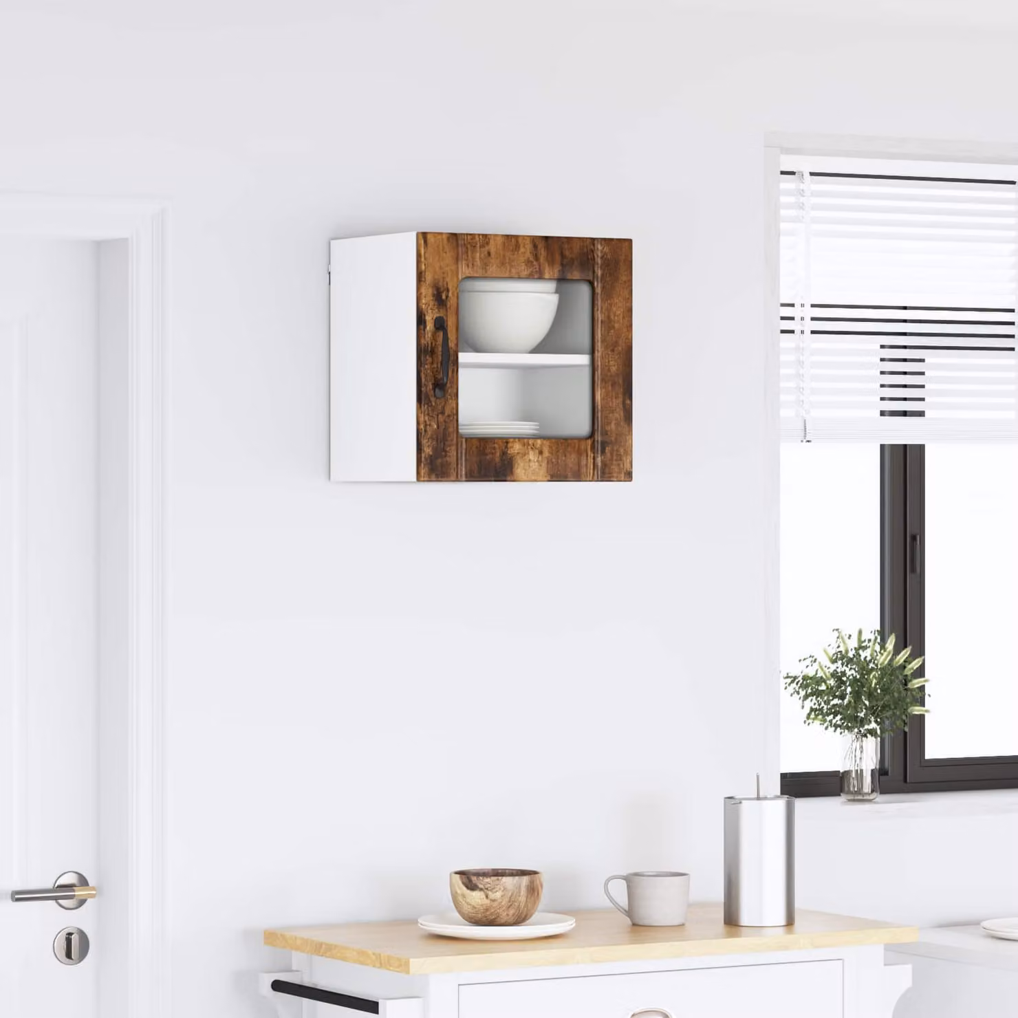 Mobile da parete LUCCA vidaXL in Rovere Fumo con ante in vetro e ripiani interni, L 40 x P 31 x H 40 cm