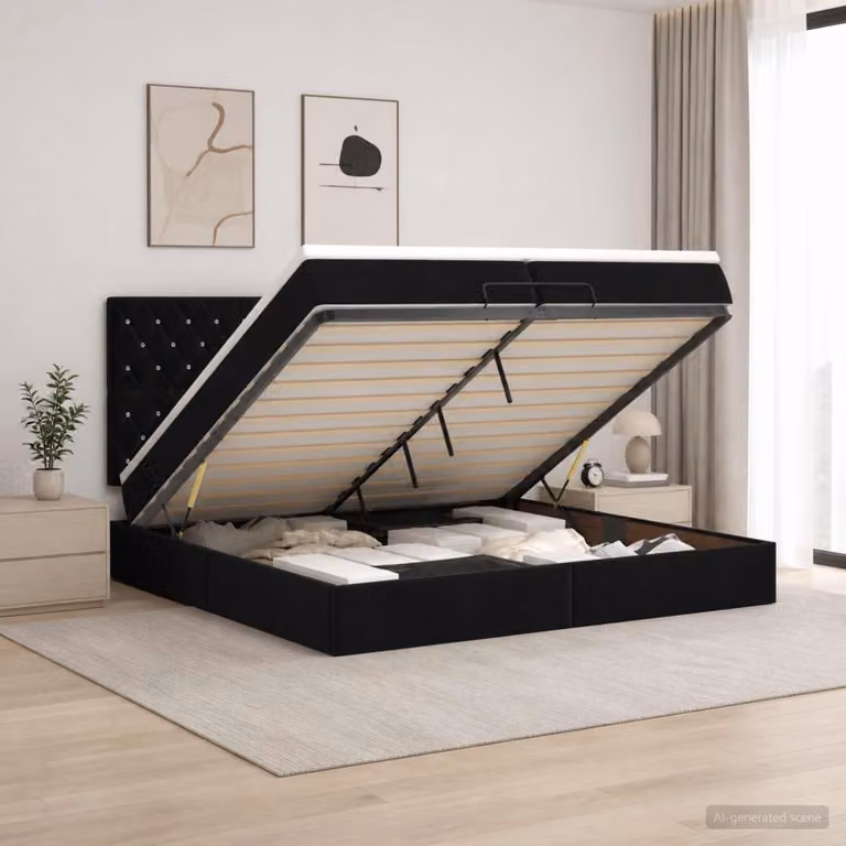 vidaXL Letto ottomano con materasso Nero 200 x 200 cm Velluto