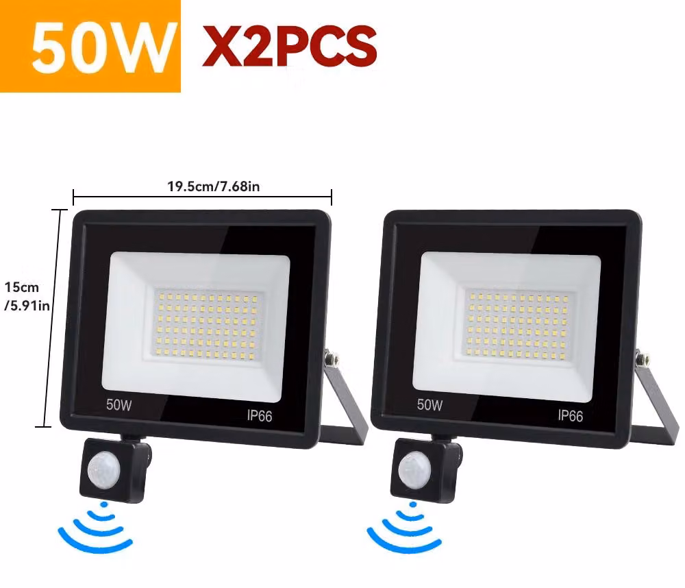Fari a LED da esterno - confezione da 2 - 50 W - sensore di movimento PIR - grado di protezione IP66 (resistente all'acqua) - luce bianca fredda - 220 V - applique da esterno