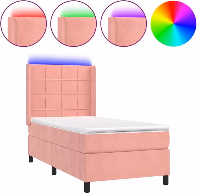 Letto singolo | Letto per adulti | Letto a Molle con Materasso e LED Rosa 80x200 cm in Velluto