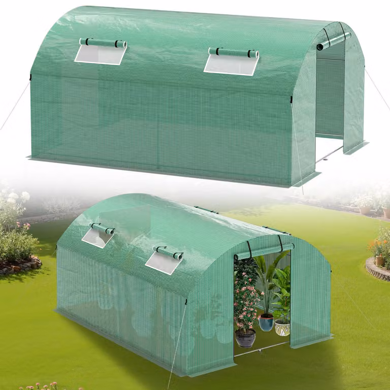 Serra in telo Ikodm 3x4 m, robusta e resistente, con finestra - telo in PE antistrappo 140 g/m², verde