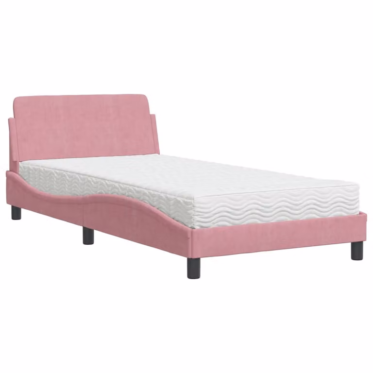 Letto con Materasso Dover Rosa 100x200 cm in Velluto