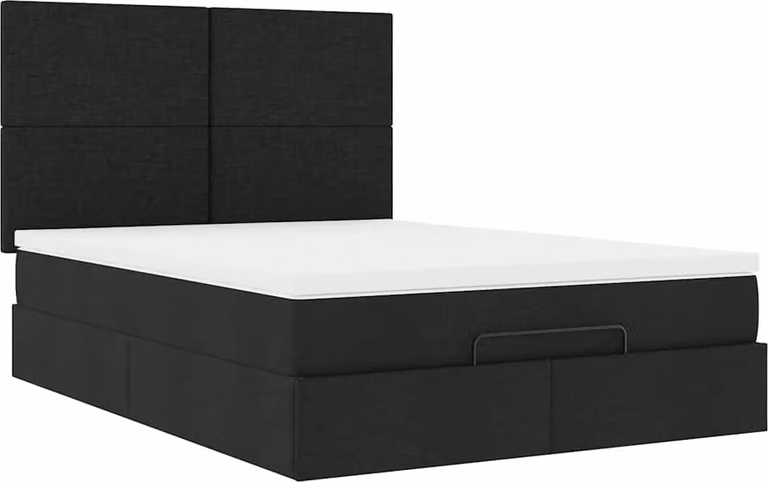 Struttura Letto Pouf con Materasso Nero 140x190 cm in Tessuto