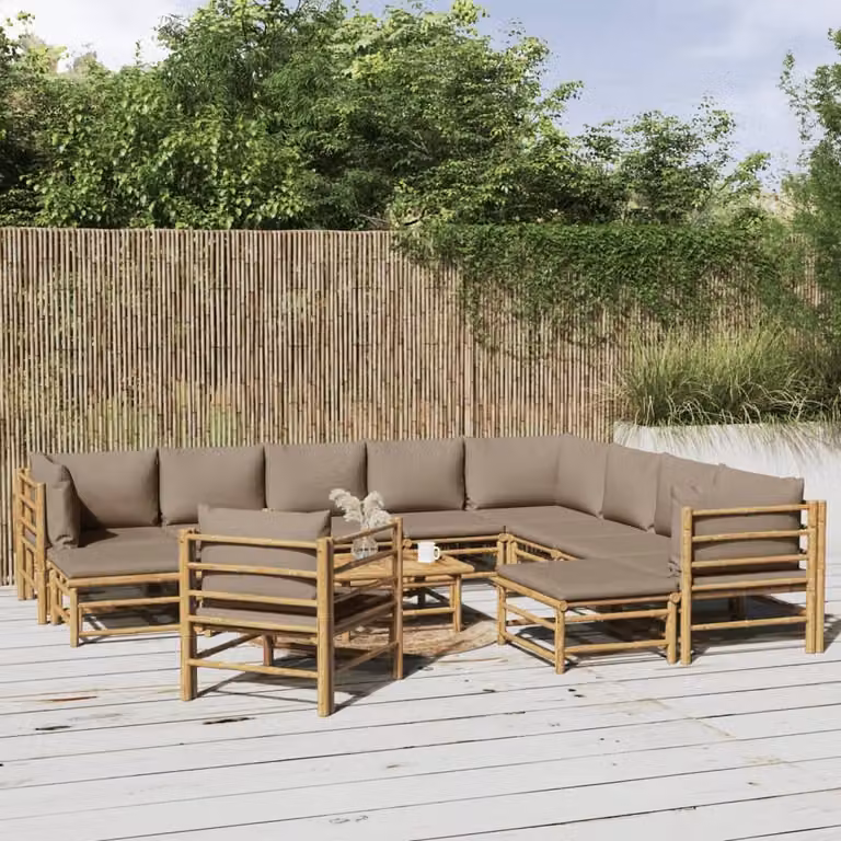 Maison Exclusive - Set da giardino da 12 pezzi con cuscini color taupe in bambù