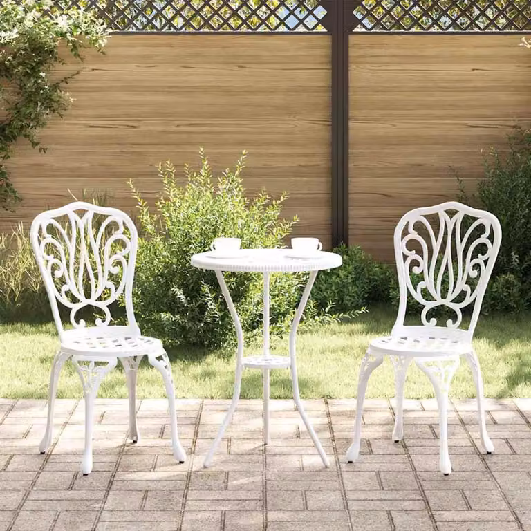 Maison Exclusive - Set da giardino per bistro, 3 pezzi, bianco, alluminio