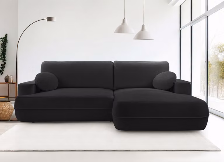 AX LIVING Divano angolare con funzione letto Peoni 267 cm elegante nero R