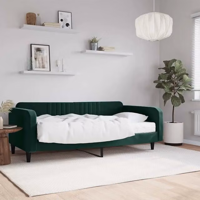 Divano Letto Moderno vidaXL in Velluto Verde con Materasso in Schiuma L/P/H: 223 x 110 x 75 cm, Materasso 100 x 200 cm