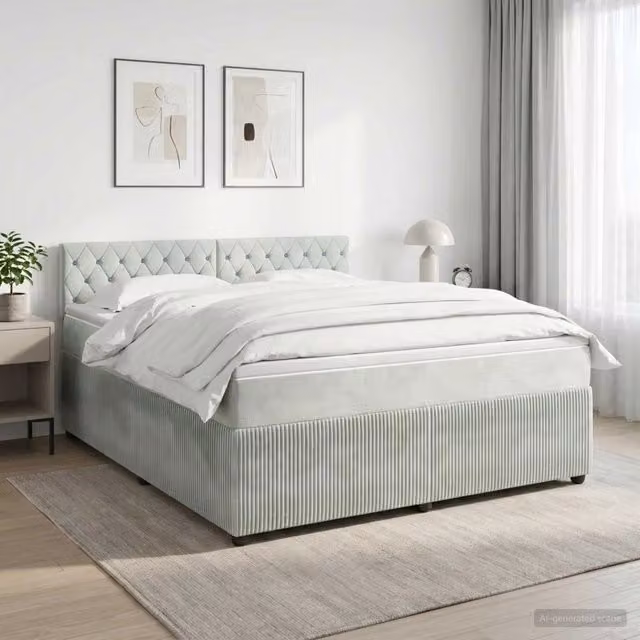 Letto box spring con materasso vidaXL in tessuto grigio, base con contenitore a sollevamento, L/P/H: 160 x 200 x 88 cm