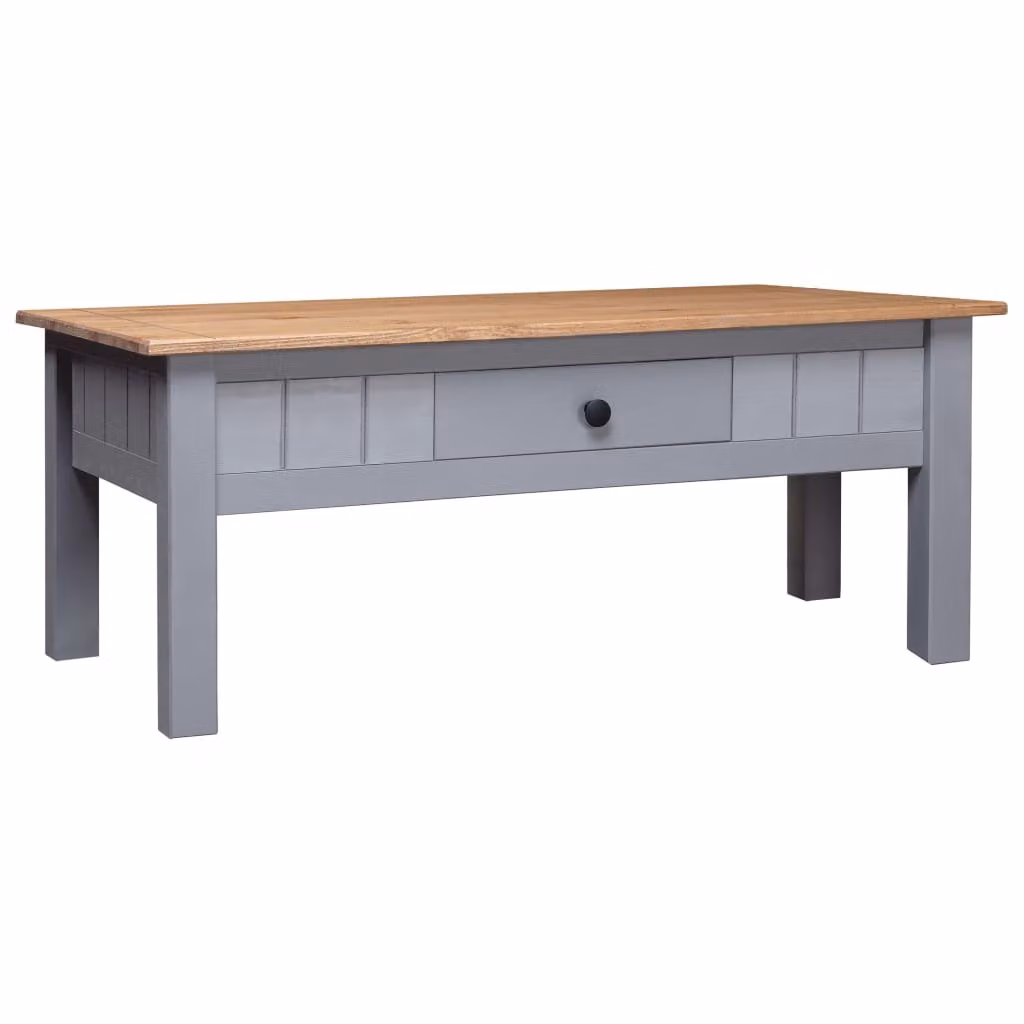The Living Store Tavolino grigio 100x60x45 cm in legno massiccio di pino Panama