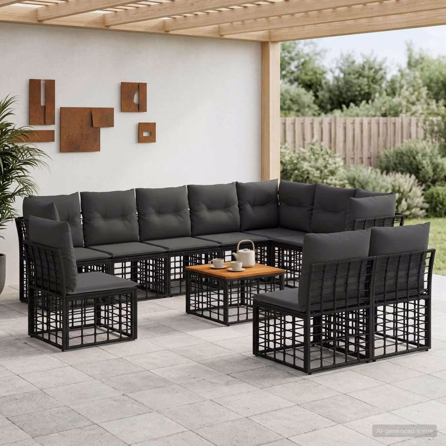 Maison Exclusive - Set da esterno per divano, 11 pezzi, colore nero e grigio scuro, materiale: poliestere