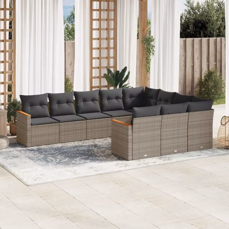Maison Exclusive - Set Divano da Giardino 10 pz con Cuscini Grigio in Polyrattan