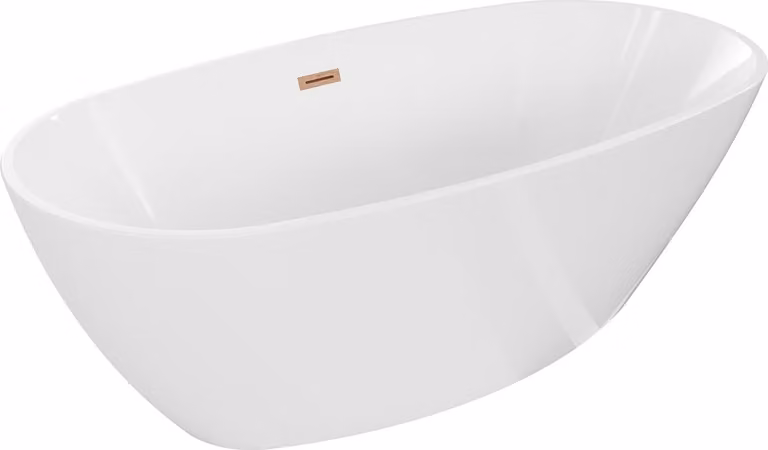 Mexen Eris vasca da bagno autoportante 180 x 80 cm, bianca, troppo pieno rame spazzolato - 53441808000-65