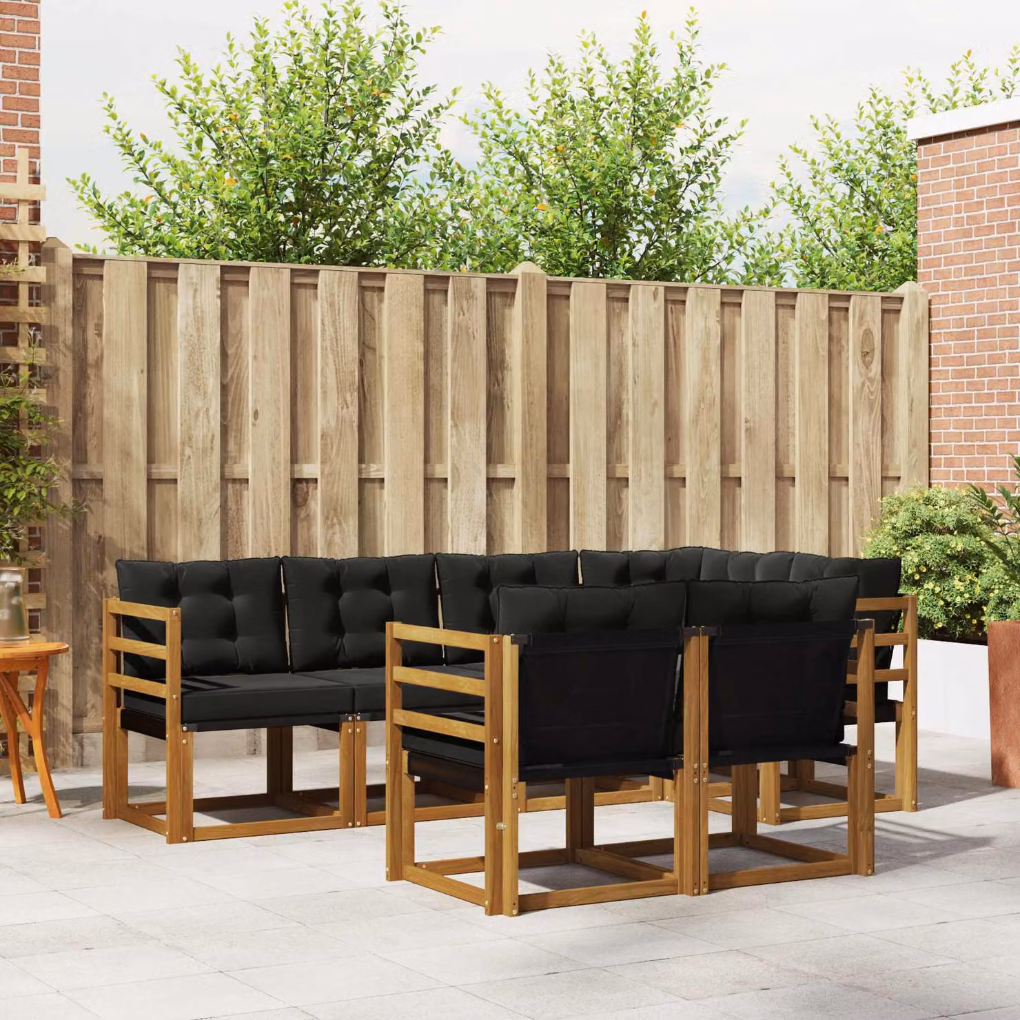 Set di divani da esterno vidaXL 7 pz in legno di acacia e textilene, colore marrone e nero