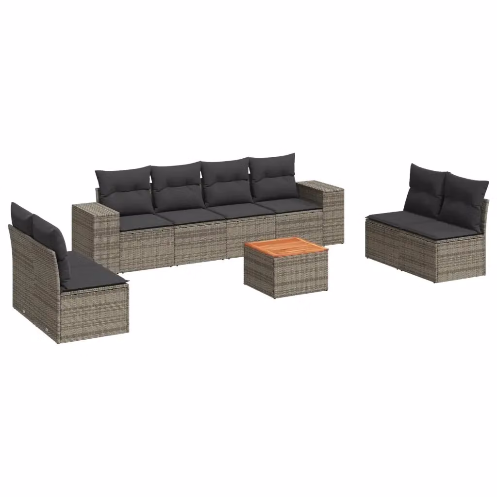 Set Divano da Giardino vidaXL 9 pz in Polyrattan Grigio con Cuscini e Tavolino – 2