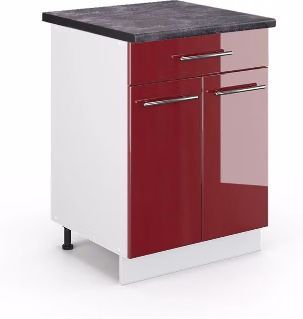 Mobiletto base per cucina Fame-Line Bordeaux lucido/Bianco 60 cm con cassetto, PL Antracite Vicco
