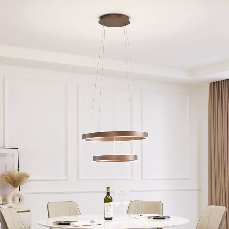 Lucande Smart LED lampada a sospensione Yonam, caffè, 2 luci, Tuya Yonam Lucande, dimmerabile, Marrone / Ruggine, Soggiorno / Sala da pranzo, Alluminio, Moderno