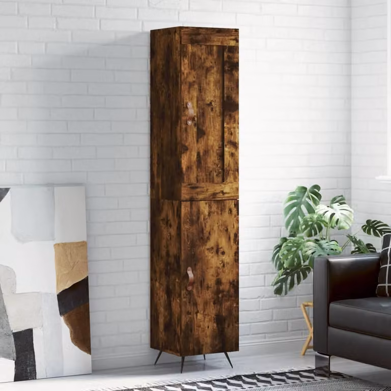 Credenza moderna vidaXL in legno Rovere Fumo con ante a battente, L/P/H: 34,5 x 34 x 180 cm